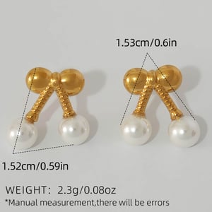 1 par de pendientes de botón de acero inoxidable color dorado con diseño de cereza dulce para mujer h5