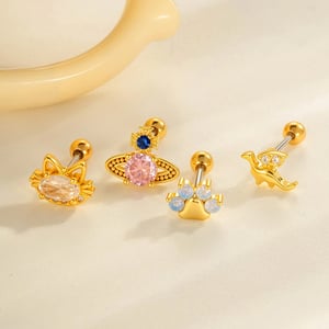 1 Piece Planet Copper Gold Color Zircon Women's Piercing Earrings h5 Picture4