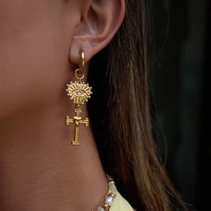1 Pair Retro Heart&Cross Stainless Steel Gold Color Women's Drop Earrings h5 Picture5