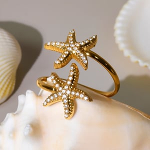 1 Piece Oceanic Starfish Stainless Steel Gold Color Women's Gemstone Rings h5 Picture5