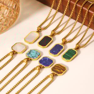 1 Piece Simple Series Daily Rectangle Stainless Steel  Natural Stone Women's Pendant Necklaces h5 Picture5