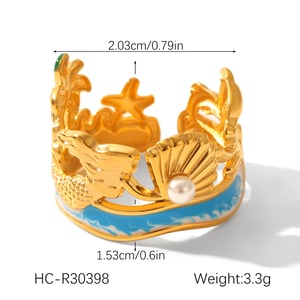 Vacation Turtle Stainless Steel  Gold Color Pearl Statement Rings h5 Picture2