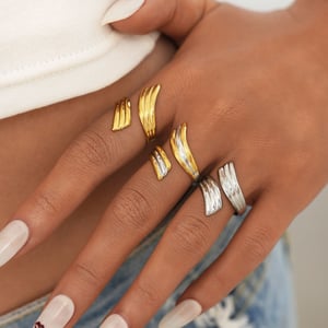1 Pair Simple Series Daily Strip Stainless Steel   Gold Color  Minimalist Rings h5 Picture5
