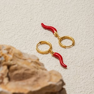 1 Pair Bold Red Chili Stainless Steel Gold Color Women's Drop Earrings h5 Picture6