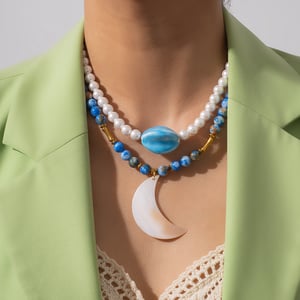 1 Piece Romantic Series Moon Natural Stones Women's Beaded Necklaces h5 Picture5