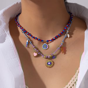 1 Piece Elegant Devil's Eye Natural Stones Gold Color Women's Beaded Necklaces h5 Picture5