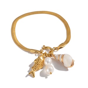 Pulsera de cuentas de acero inoxidable dorado con diseño de pez para mujer, 1 pieza h5 Imagen6