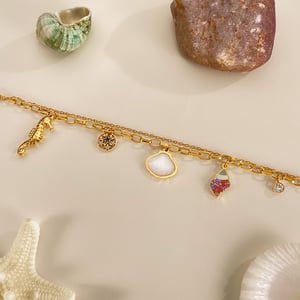 1 Stück Retro Muschel Edelstahl Goldfarben Charm Armband h5 Bild6