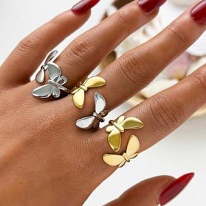1 Piece Natural Butterfly Stainless Steel  Gold Color Statement Rings h5 Picture5