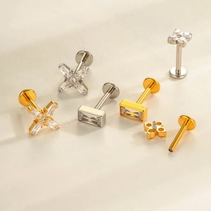 1 Piece Daily Flower Titanium Alloy Gold Color Zircon Women's Piercing Earrings h5 Picture3