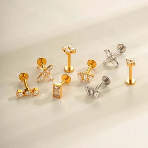 1 Piece Daily Flower Titanium Alloy Gold Color Zircon Women's Piercing Earrings h5 Picture4