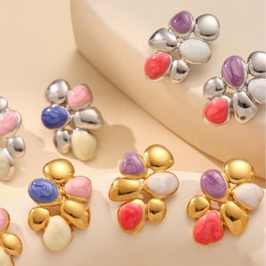 1 Pair Polychrome Flower Stainless SteelGold Color Women's Stud Earrings h5 Picture6