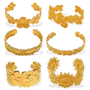 1 Piece Flower Stainless Steel Gold Color  Cuff Bracelet h5 Picture4