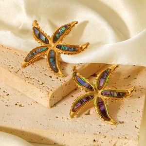 1 par de pendientes sencillos de estrella de mar de acero inoxidable color dorado para mujer h5 Imagen4