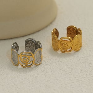 1 Piece Simple Elegant Flower Stainless Steel  Gold Color  Minimalist Rings h5 Picture5