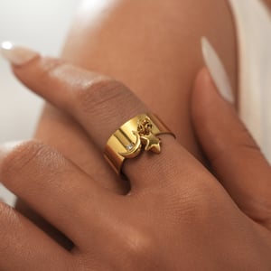 1 Piece Simple Series Classic Moon Stainless Steel   Gold Color  Statement Rings h5 Picture6