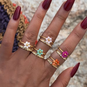 1 Piece Casual Flower Woven Stainless Steel  Gold Color  Beaded Rings h5 Picture6