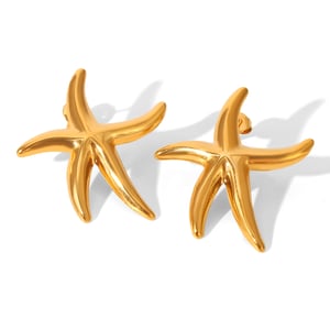 1 par de pendientes sencillos de acero inoxidable con forma de estrella de mar para mujer h5
