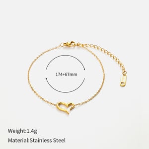 1 Piece Simple Heart Stainless Steel  Gold Color Charm Bracelet h5 Picture2