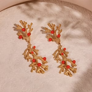 1 Paar Luxuriöse Serie Koralle Edelstahl Gold Farbe Damen Tropfen Ohrringe h5 Bild4