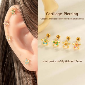 1 Piece Flower Copper Gold Color Zircon Piercing Earring h5 Picture4