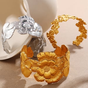 1 Piece Flower Stainless Steel Gold Color  Cuff Bracelet h5 Picture3