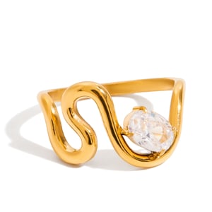 1 Piece Curve Shape Stainless Steel Gold Color Women's Gemstone Rings h5