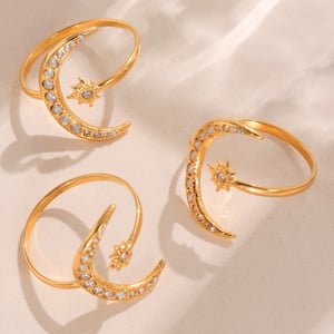 1 Piece Shinning Series Moon Stainless Steel Gold Color Statement Rings h5 Picture5