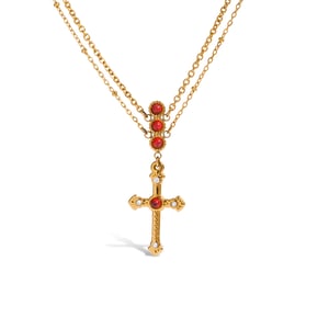 1 Piece Luxurious Cross Red Stainless Steel Gold Color Women's Layered Necklaces h5 Picture8