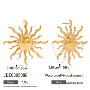 1 Pair Classic Sun Stainless Steel Gold Color Women's Stud Earrings h5 Picture2