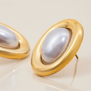 1 Pair Classic Oval Stainless Steel Gold Color Women's Stud Earrings h5 Picture9