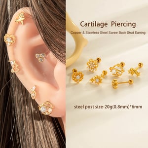 1 Piece Heart Copper Gold Color Zircon Piercing Earring h5 Picture4