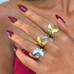 1 Piece Natural Butterfly Stainless Steel  Gold Color Statement Rings h5 Picture3