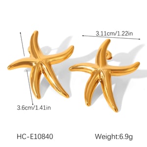 1 par de pendientes sencillos de acero inoxidable con forma de estrella de mar para mujer h5 Imagen2