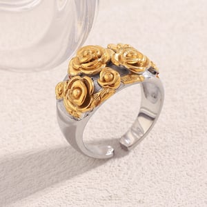 1 Piece Romantic Flower Stainless Steel Gold Color Statement Rings h5 Picture4