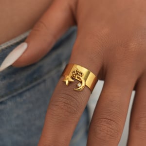 1 Piece Simple Series Classic Moon Stainless Steel   Gold Color  Statement Rings h5 Picture4