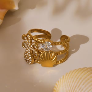 1 Piece Shinning Marine Organism Stainless Steel Gold Color Statement Rings h5 Picture6