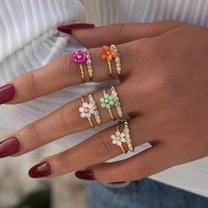 1 Piece Casual Flower Woven Stainless Steel  Gold Color  Beaded Rings h5 Picture3
