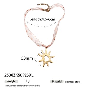 1 Piece Romantic Stainless Steel Gold Color Fabric Pendant Necklace h5