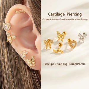 1 Piece Butterfly Copper Gold Color Zircon Piercing Earring h5 Picture4