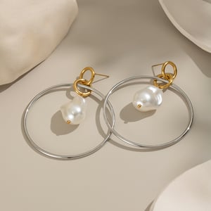 1 Pair Circle Stainless Steel Gold Color Pearl Drop Earrings h5 Picture4