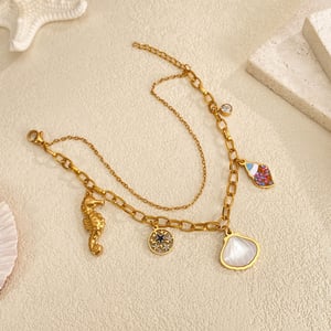 1 Stück Retro Muschel Edelstahl Goldfarben Charm Armband h5 Bild5