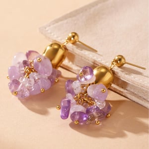 1 Pair Natural Stone Tassel Stainless Steel Gold Color Women's Drop Earrings h5 Picture7