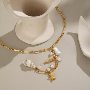 1 Piece Stainless Steel Gold Color Pearl Pendant Necklace h5 Picture3