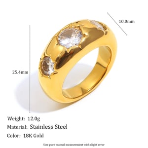 1 Piece Glamorous Round Stainless Steel Gold Color Gemstone Rings h5 Picture8