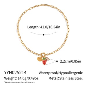 1 Piece Strawberry Stainless Steel Gold Color Pendant Necklace h5