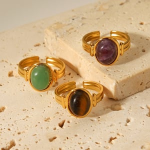 1 Stück täglich unregelmäßige Form Edelstahl Naturstein Damen Edelstein Ringe h5 Bild3