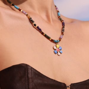 1 Piece Bohemian Flower Natural Stones Gold Color Women's Beaded Necklaces h5 Picture4
