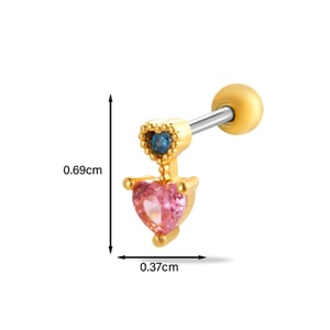 1 Piece Heart Copper Gold Color  Zircon Piercing Earring h5 Picture2