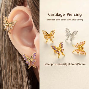 1 Stück Schmetterling Kupfer Gold Farbe Zirkon Piercing Ohrring h5 Bild4